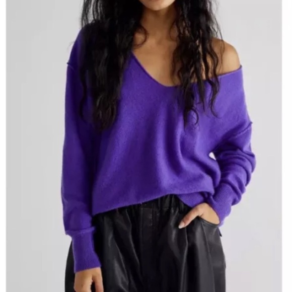 Free People Harmony Cashmere Violet Sweater size Small - Picture 1 of 9